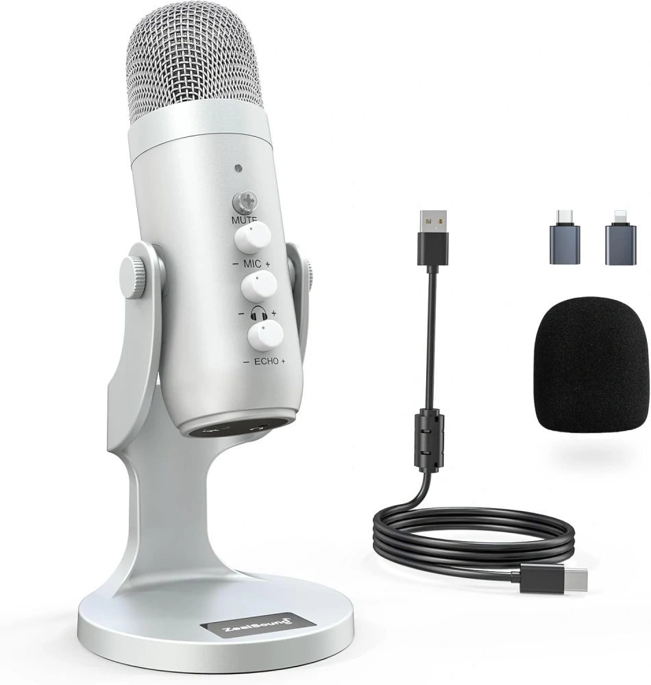 Stolní kondenzátorový mikrofon pro podcast, streamování, nahrávání