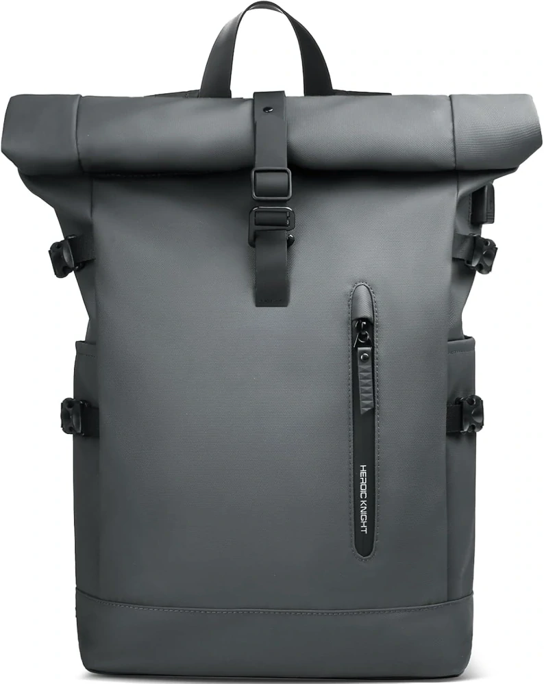 hk Rolltop voděodolný velký batoh na notebook, 27 litrů pro muže a ženy, 15,6" s USB portem