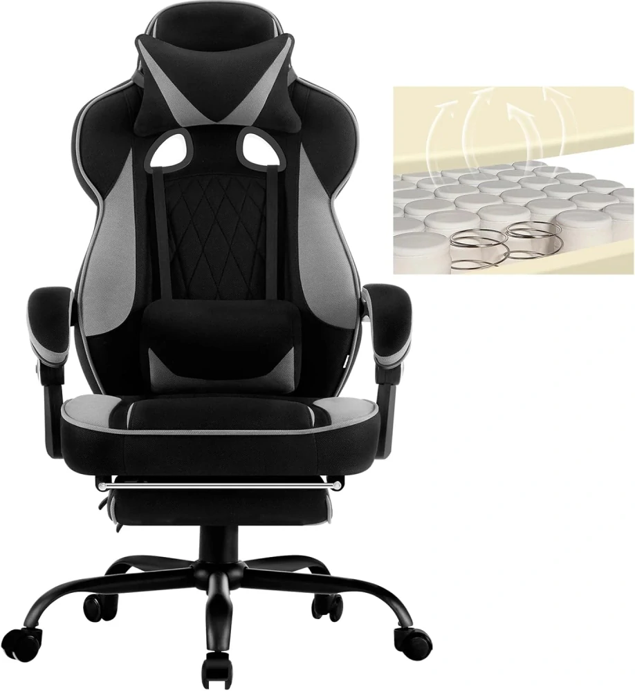 Herní židle WOLTU, Ergonomická herní židle z prodyšné tkaniny s bederním polštářem