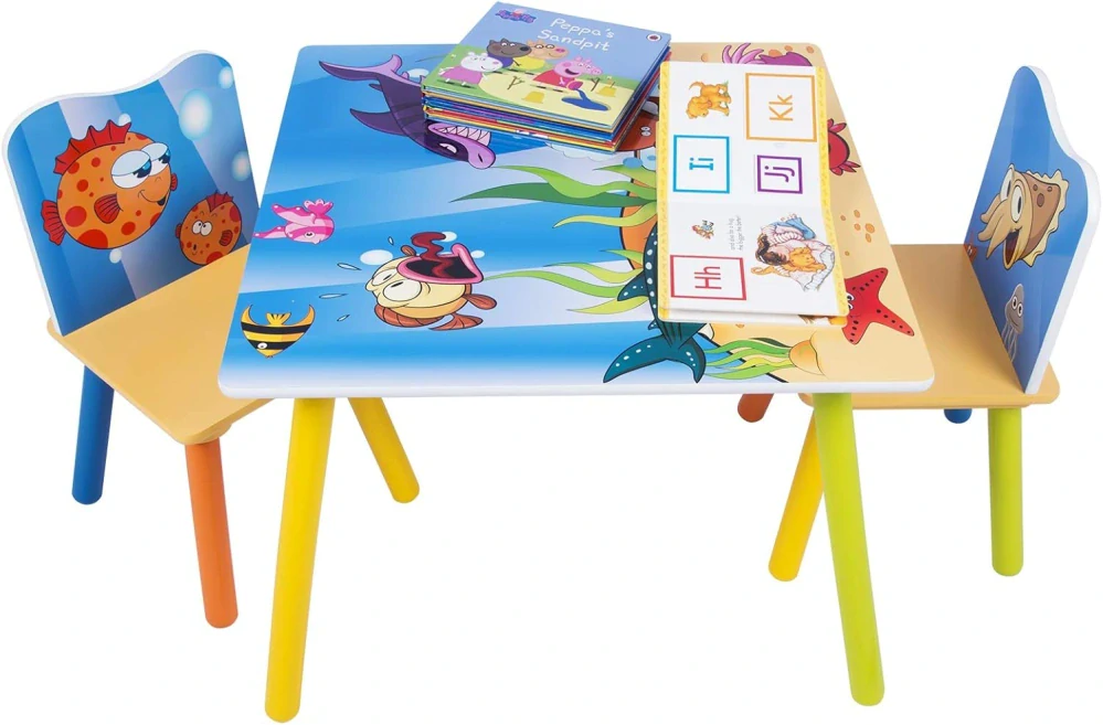 WOLTU 1 x dětský stůl + 2 židle Ocean Print