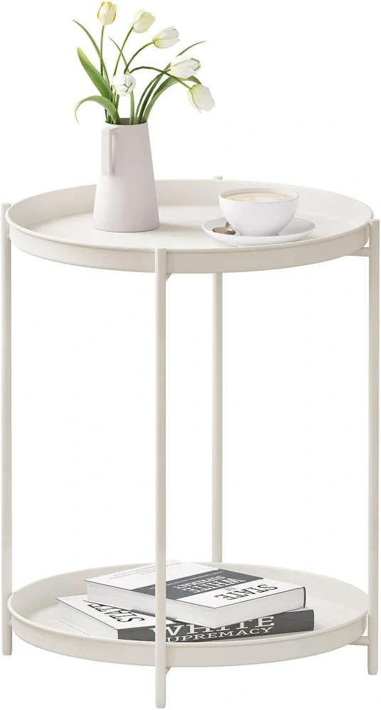 WOLTU kulatý odkládací stolek,44D x 44Š x 53V cm, krémová