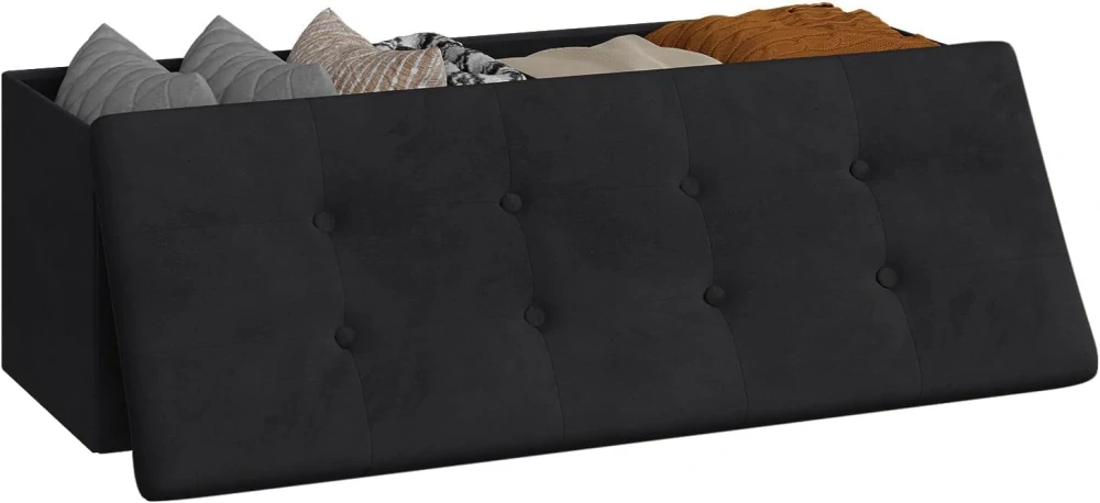 WOLTU SH73sz skládací úložná lavice velká kapacita 300 kg,110 x 37,5 x 38 cm, černá