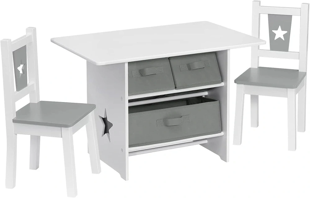 WOLTU Dětský stůl a 2 židle, Dětský stůl se 3 úložnými boxy