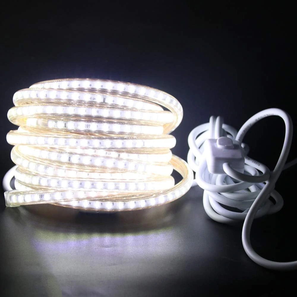 XUNATA Bílé LED pásky s vypínačem a zdrojem 220V, 3014 120LED/m, IP65