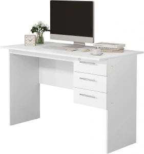 WOLTU stůl se 3 zásuvkami, 120x60x75cm, bílý, počítačový stůl s úložným prostorem