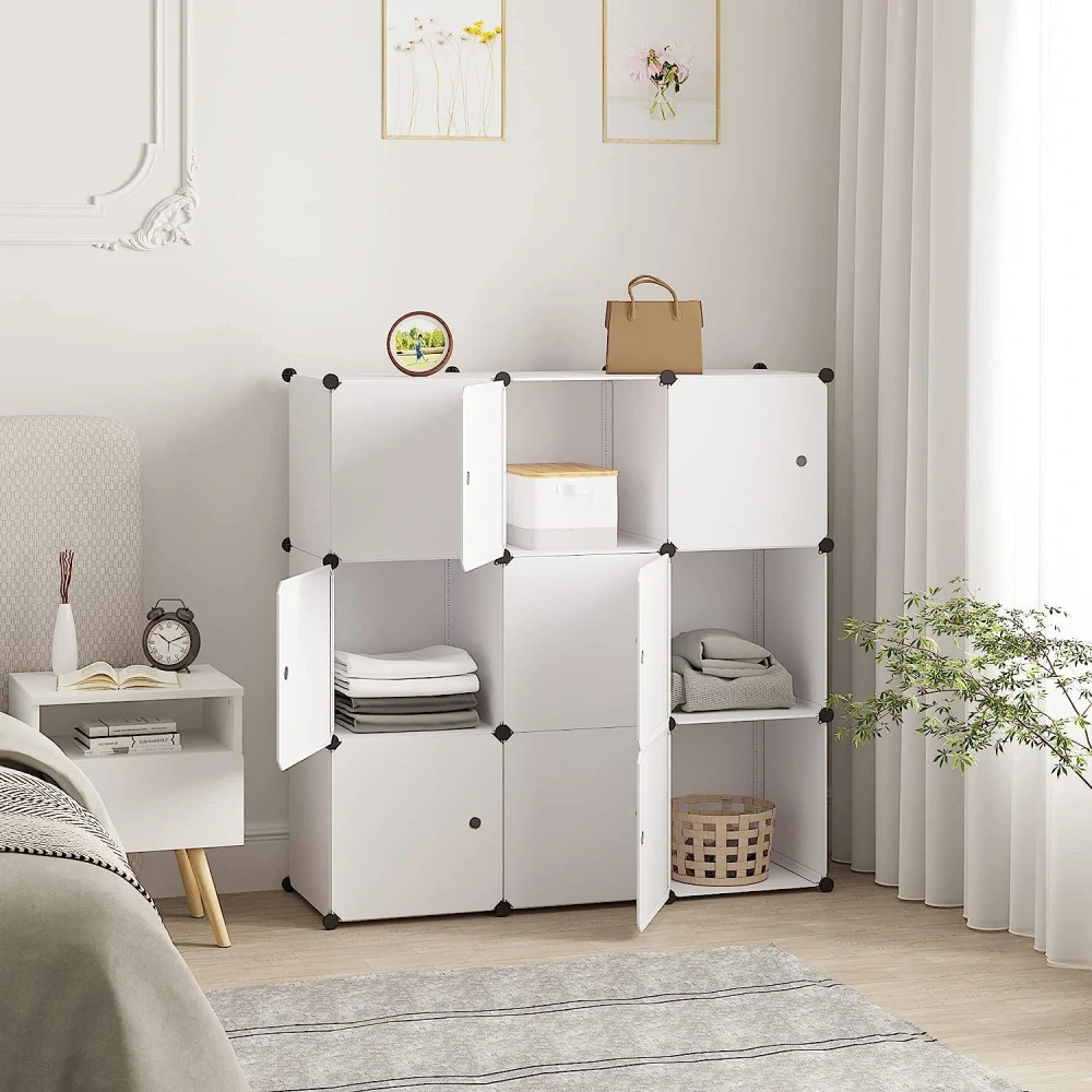 WOLTU Šatní skříň pro kutily, s dveřmi, 9 přihrádek, plast bílý