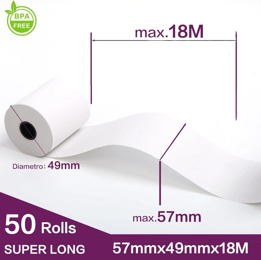 Role termopapíru 57 mm x 18 m – 50 rolí – Role termopapíru pro pokladní stvrzenky