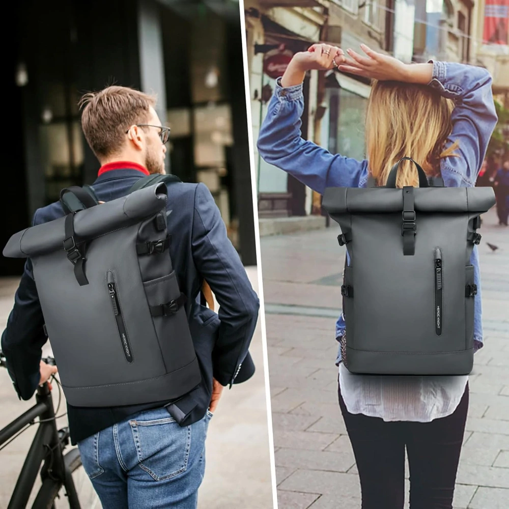 hk Rolltop voděodolný velký batoh na notebook, 27 litrů pro muže a ženy, 15,6" s USB portem