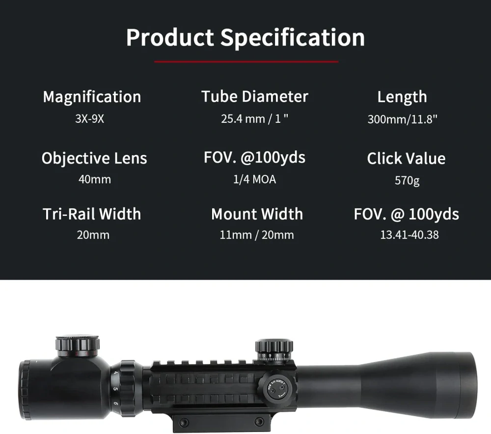 Puškohled ToopMount 3-9x40EG Intergral puškohled s 20 mm a 11 mm
