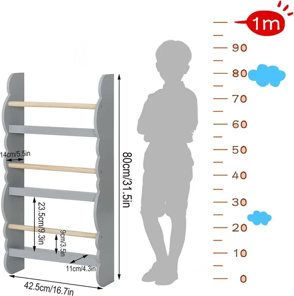 WOLTU Detský regál na stenu Organizér na knihy s 3 policami