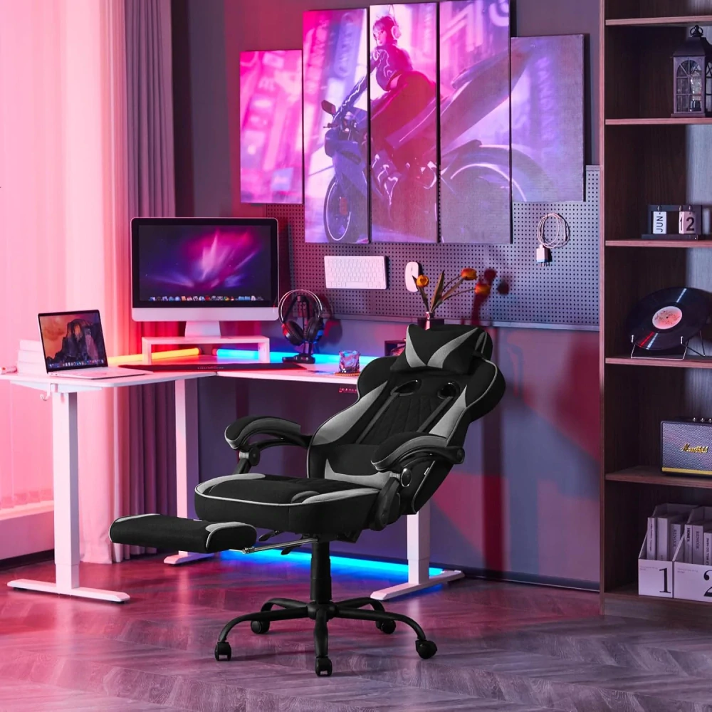 Herní židle WOLTU, Ergonomická herní židle z prodyšné tkaniny s bederním polštářem