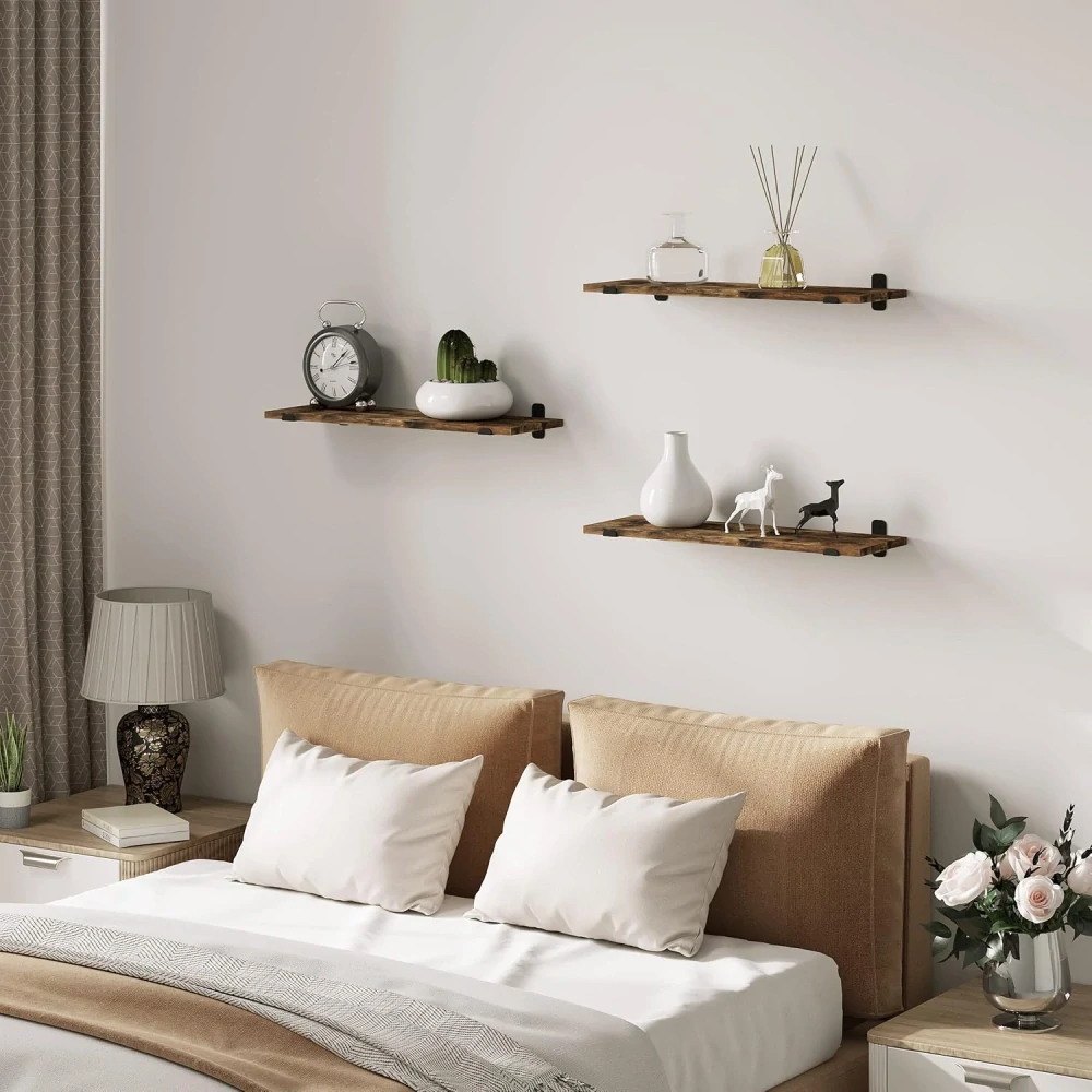 EUGAD Sada 3 plovoucích nástěnných polic Dřevo 60x7x20cm 