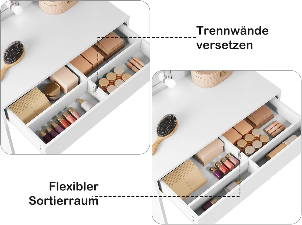 WOLTU toaletní stolek s osvětlením a zrcadlem ve 3 barvách, toaletní stolek s make-up taburetem.
