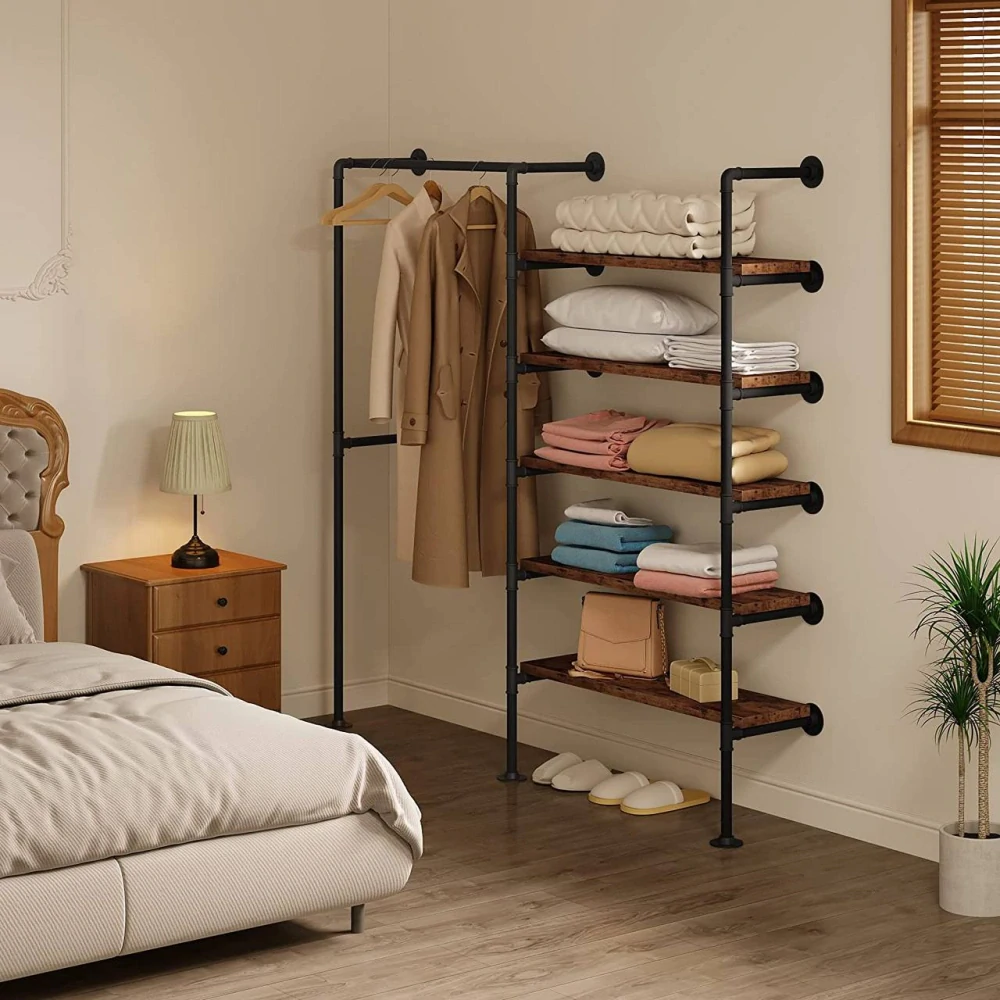 Věšák na oblečení WOLTU v průmyslovém stylu, otevřená skříň, kovové trubky, montáž na stěnu