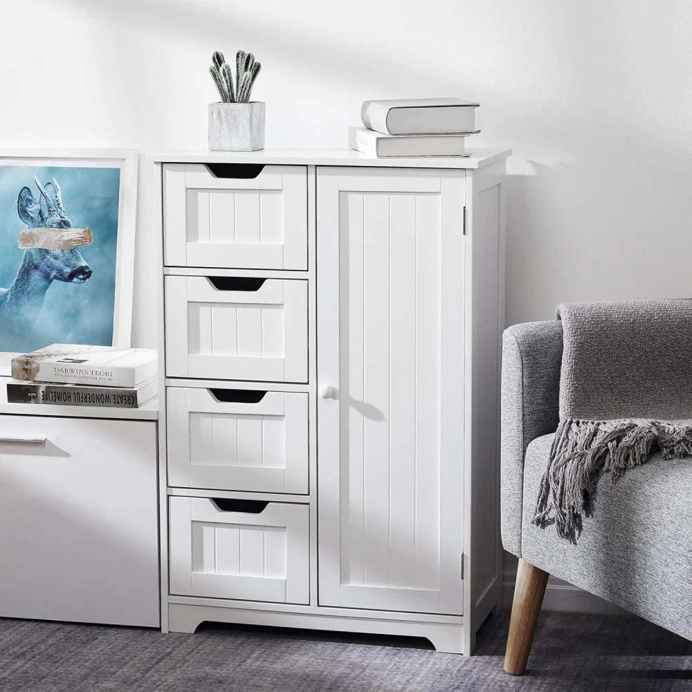 Koupelnová skříňka se 4 zásuvkami 1 dvířka 56 x 30 x 82,5 cm (d x š x v), bílá