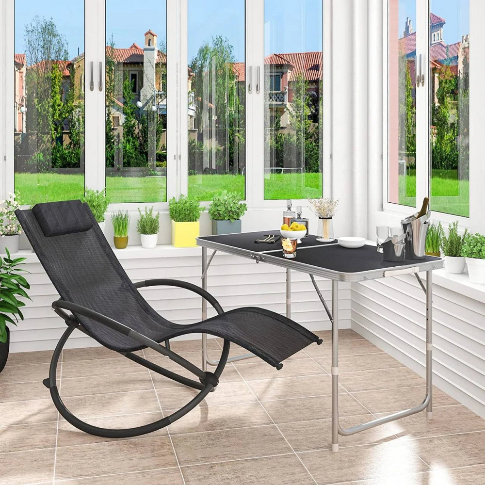 WOLTU Camping Table Skládací stůl Zahradní stůl Výška nastavitelná černá