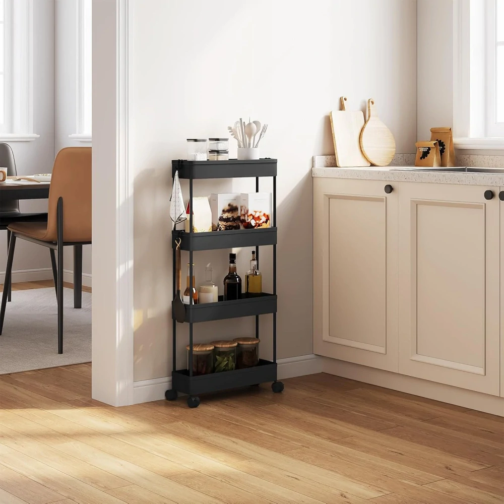 Servírovací vozík Klihome, 4 patra, úzký kuchyňský vozík s kolečky