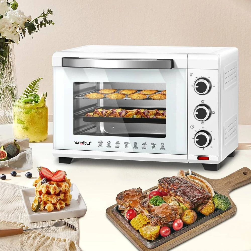 WOLTU mini trouba 28L, 1600W, 100-230°C, časovač 0-60 min, 3 režimy ohřevu bílá