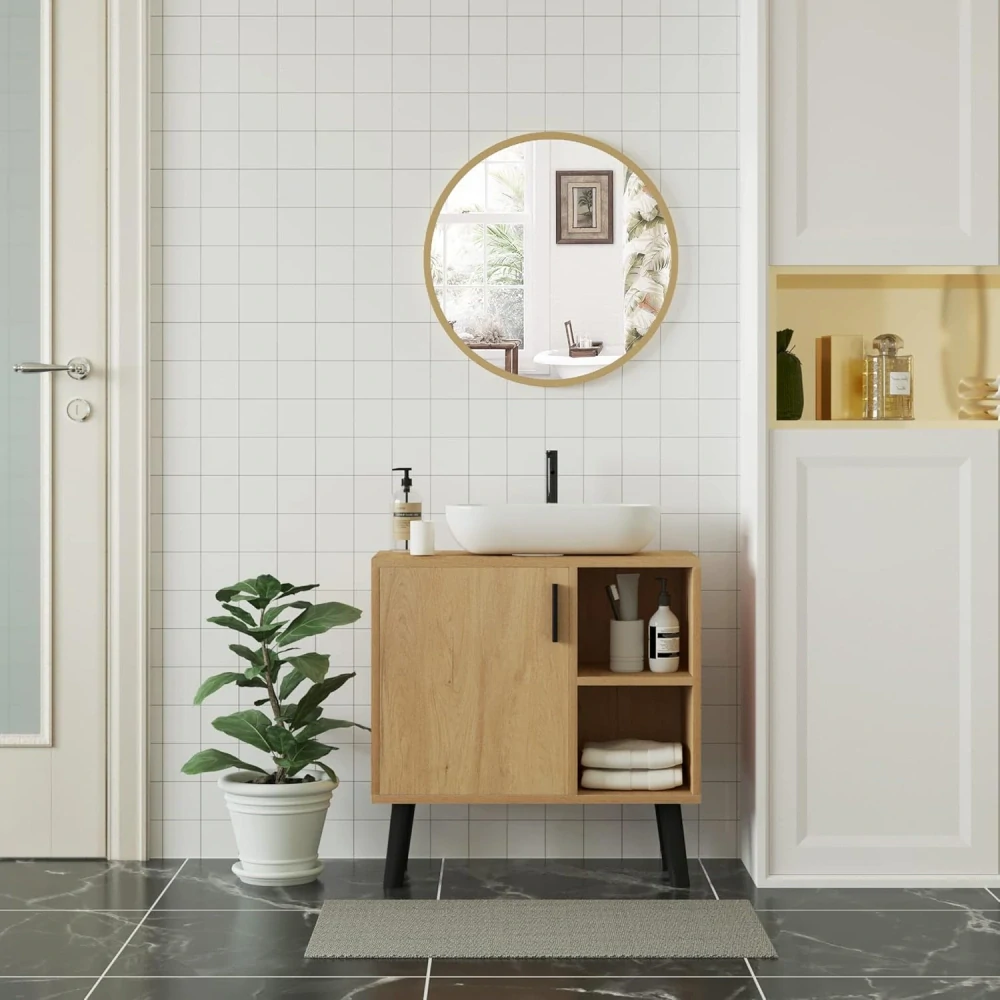 Nástěnné zrcadlo WOLTU φ 50 cm s rámem Gloden