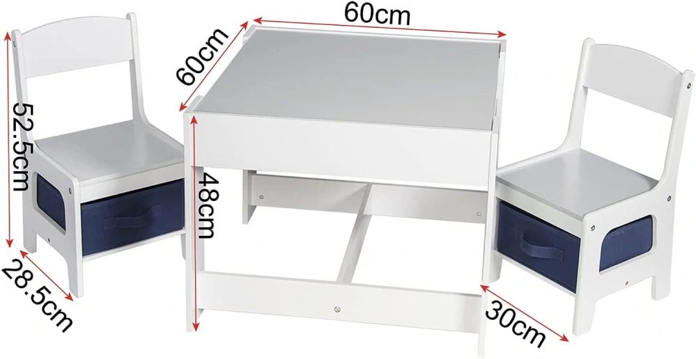 Dětský stůl EUGAD se 2 židlemi, Sada dětských židlí a stolů s úložným prostorem