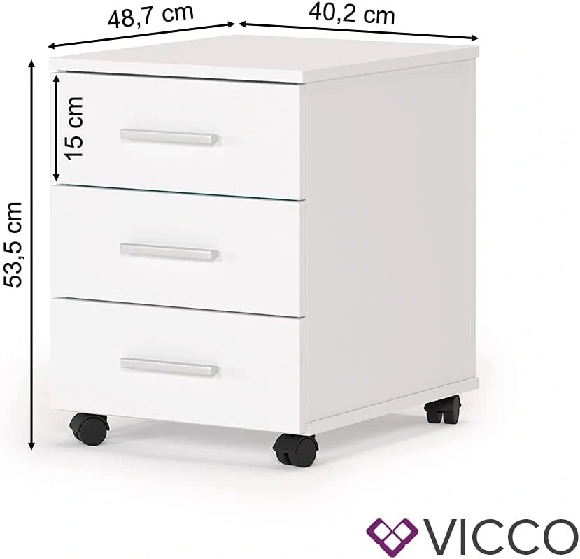 Vicco Adin Mobilní Pojízdný kontejner 3 zásuvky Dřevo bílá
