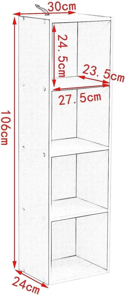 Knihovna WOLTU Cube, police na knihy se 4 přihrádkami, 30x24x106 cm