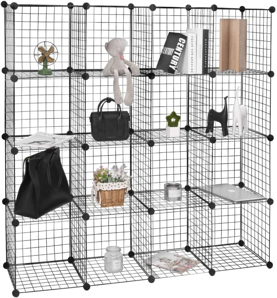 Policový systém WOLTU Wire Cube 16 přihrádek 148X37X148cm, černá