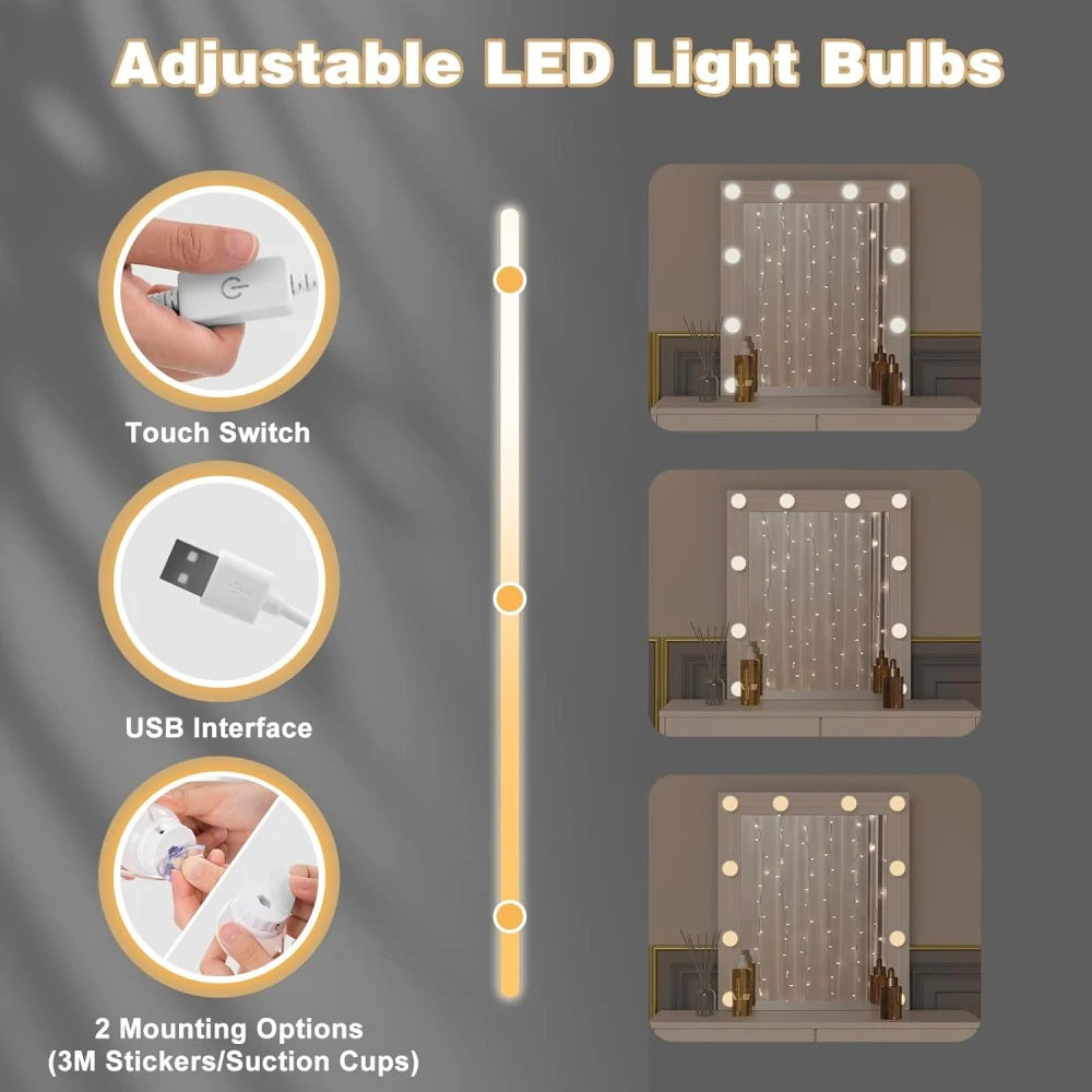 Toaletní stolek WOLTU s LED osvětlením a zrcadlem 80x39,5x132,5 cm