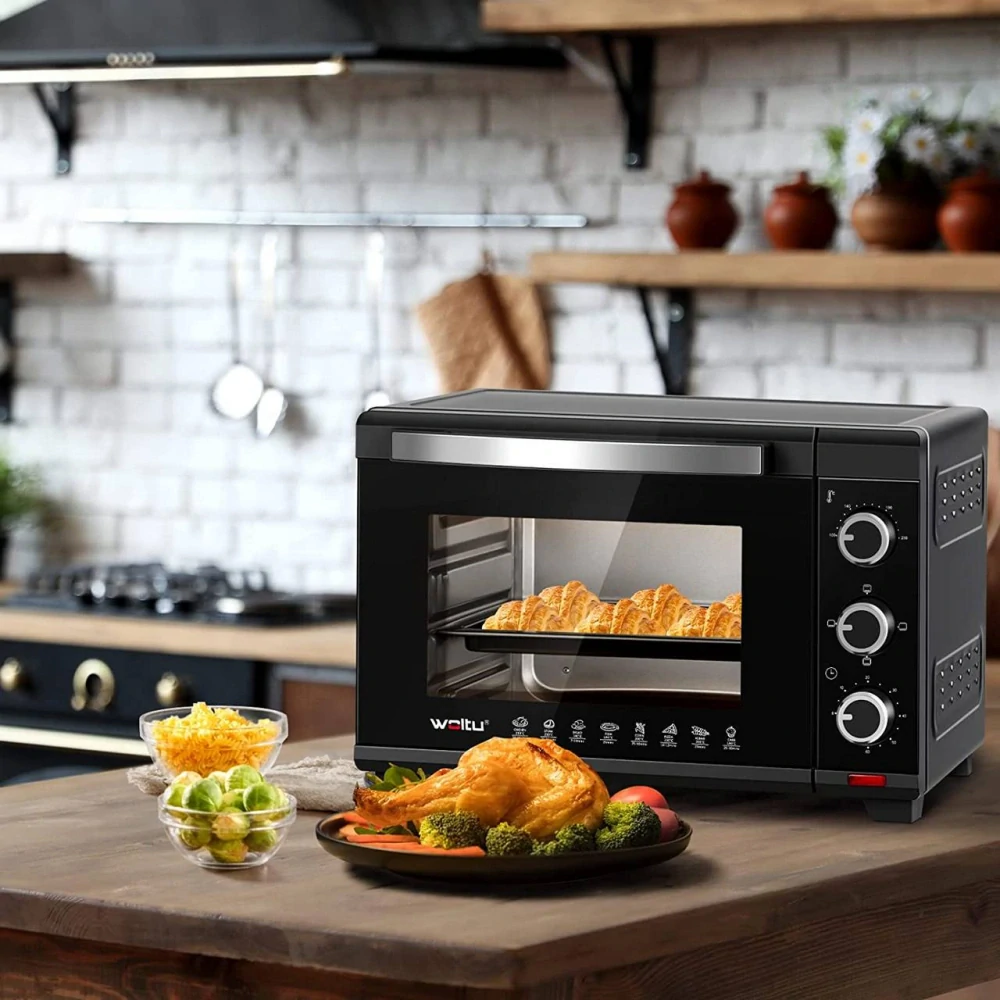 Mini trouba WOLTU 28 l, 1600 W, 100–230 °C, časovač 0–60 min, 3 režimy ohřevu
