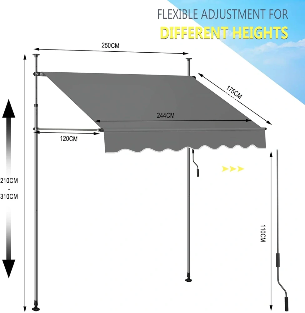 Markýza WOLTU MKS0001an02, 250 cm, antracitová