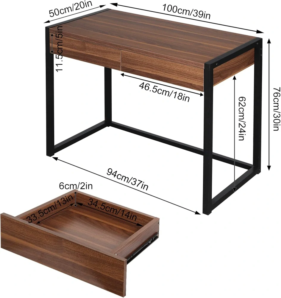 WOLTU® TSG27dc Počítačový stůl, kancelářský stůl 100 x 50 x 76 cm (Š x H x V), tmavý buk