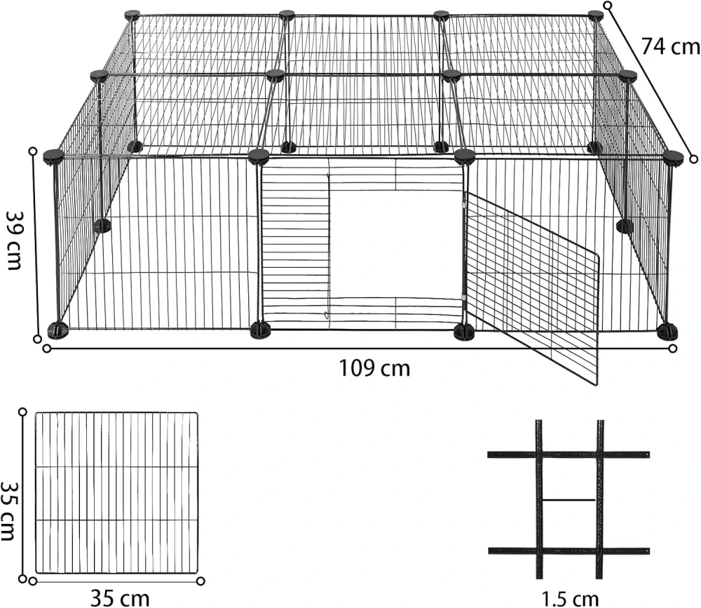 Venkovní ohrádka Vnitřní DIY štěněcí výběh Ohrádka pro morčata a králíky Černá 109 x 74 x 39 cm