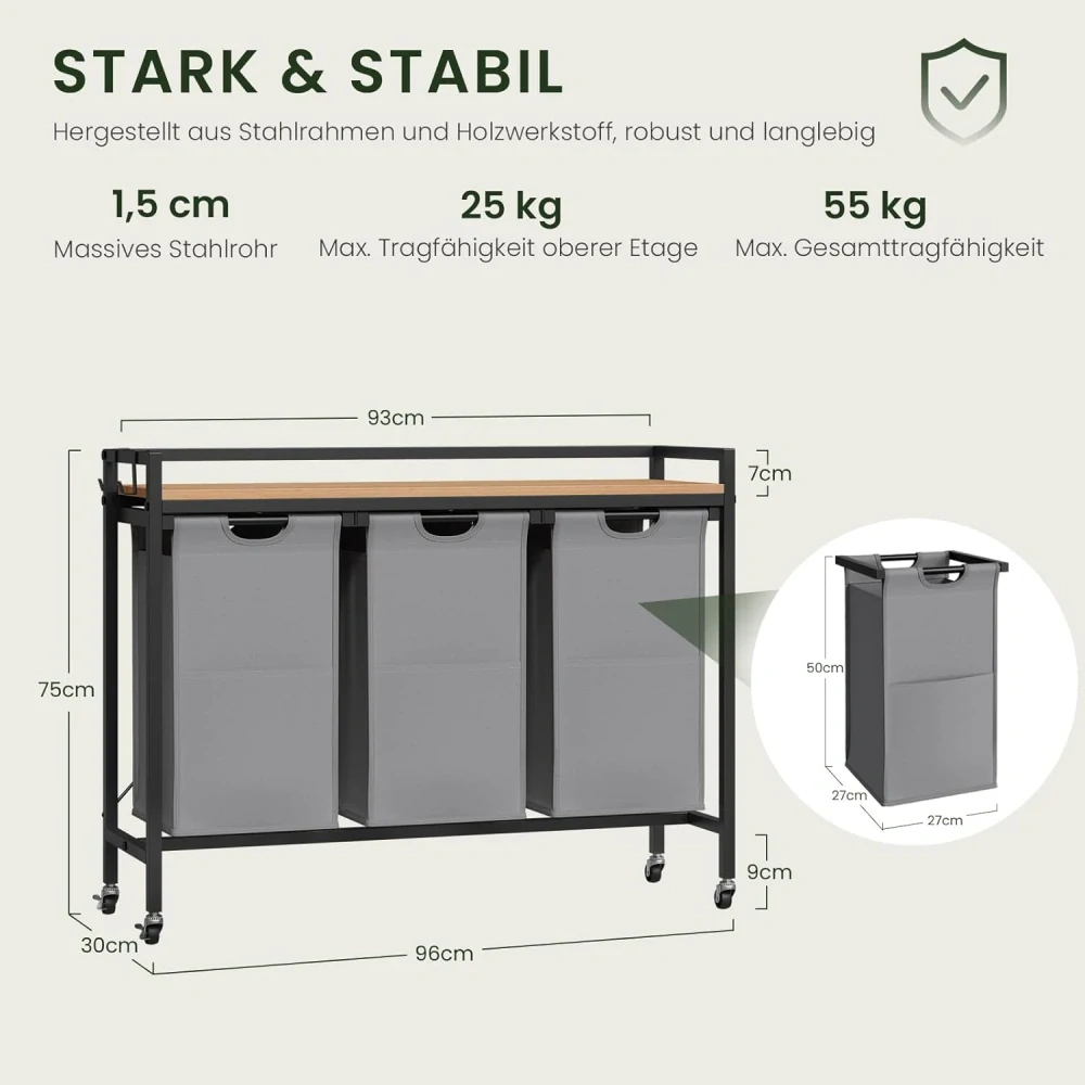 Prádelní koš EUGAD, 3 přihrádky, každá o objemu 40 l