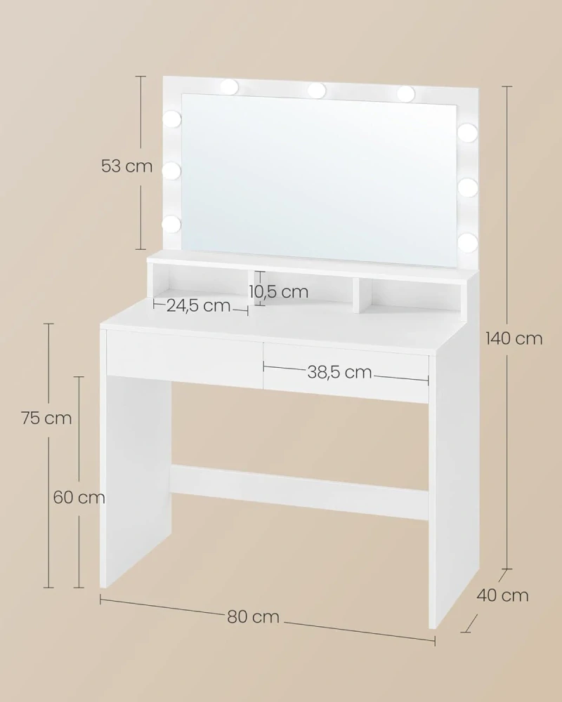 Toaletní stolek Vasagle s LED osvětlením, toaletní stolek se zrcadlem