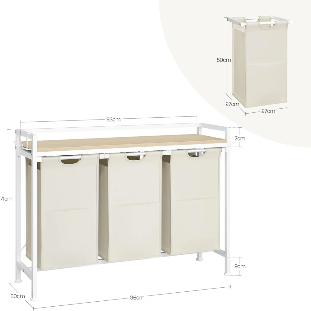 Koš na prádlo WOLTU se 3 pytli na oděvy, 40l koš na špinavé prádlo