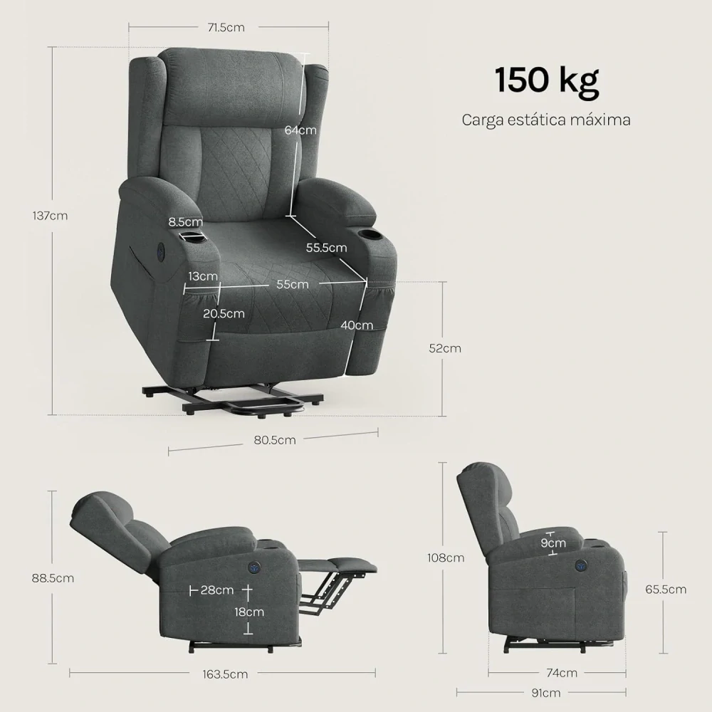 Elektrické polohovací křeslo WOLTU, masážní relaxační křeslo s asistencí zvedání