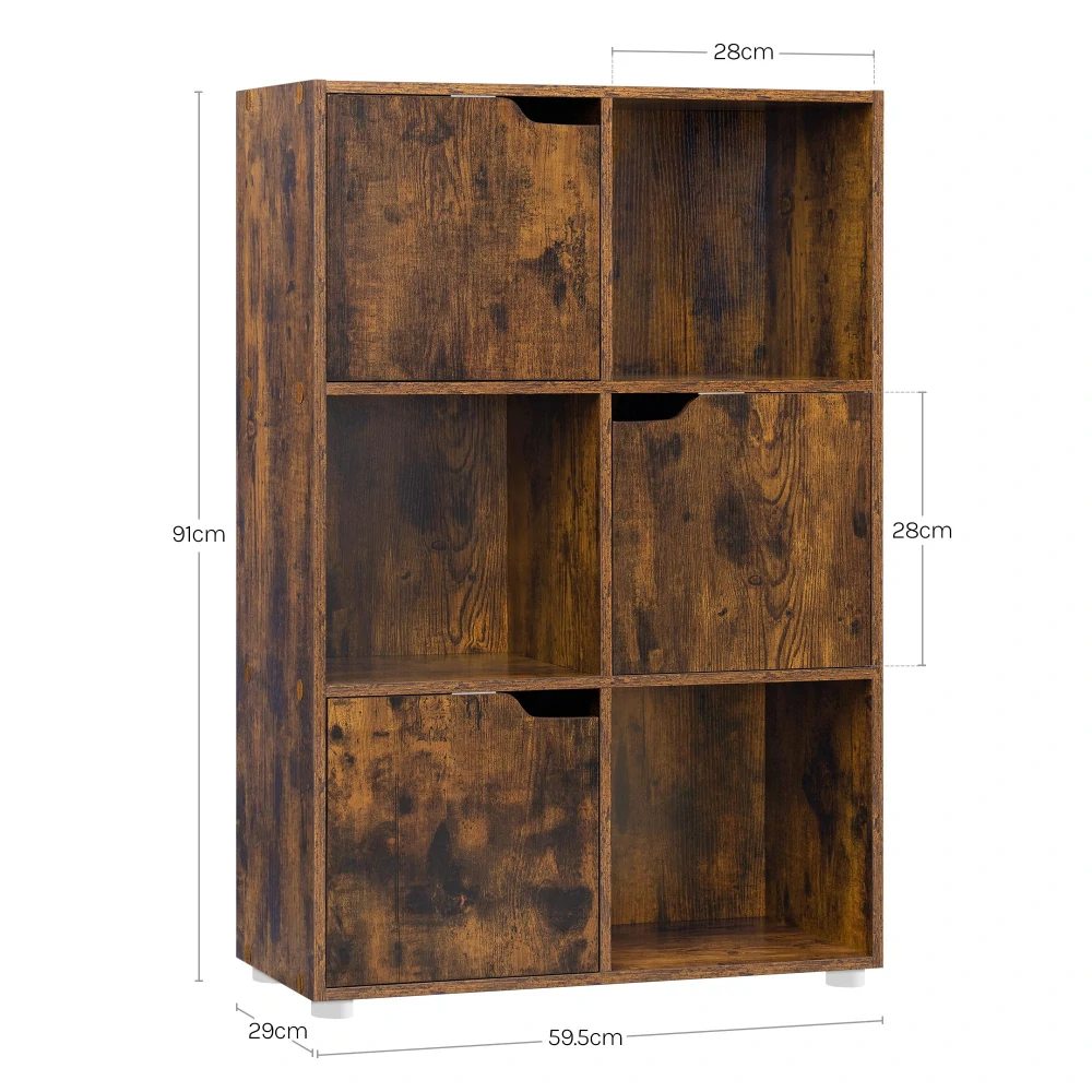 police na knihy do výstavního prostoru se 3 dvířky, MDF, 6 přihrádek, 59,7 x 29 x 91 cm