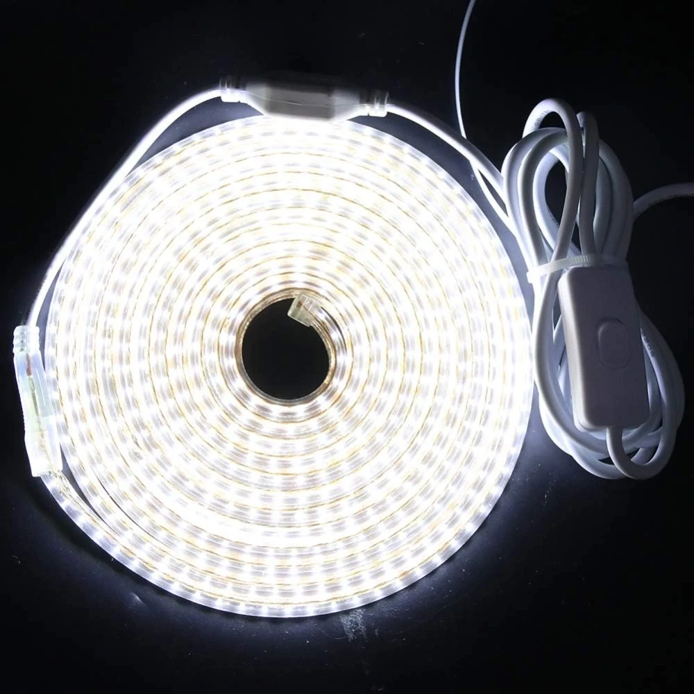 XUNATA Bílé LED pásky s vypínačem a zdrojem 220V, 3014 120LED/m, IP65