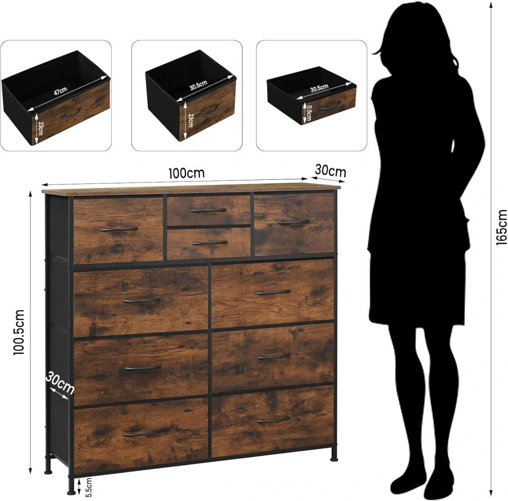Komoda WOLTU, 10 úložných zásuvek ve 3 velikostech pro ložnici