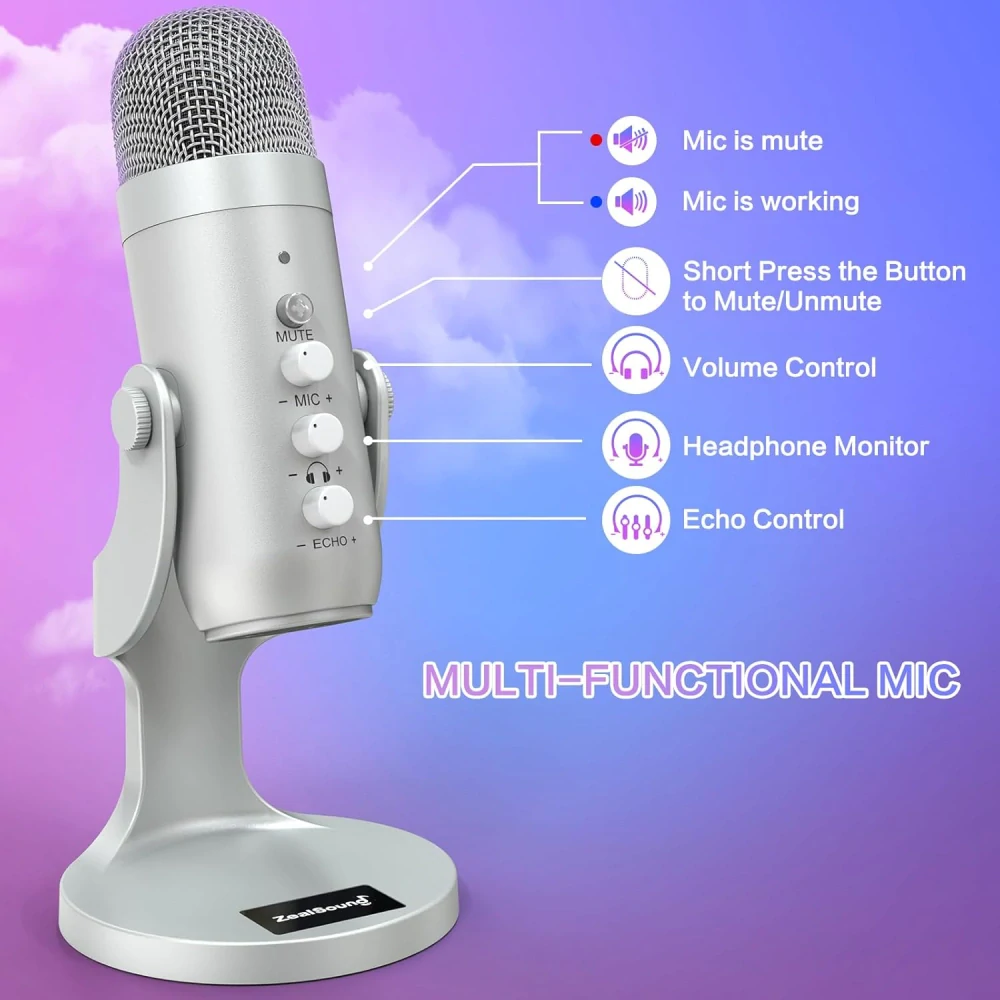 Stolní kondenzátorový mikrofon pro podcast, streamování, nahrávání