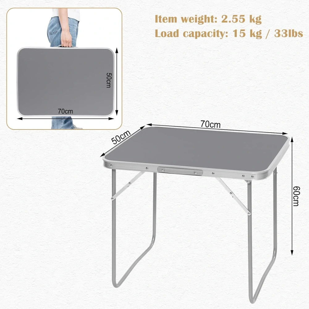 WOLTU CPT8135gr Kempingový stůl Skládací cestovní stůl s rukojetí 70 x 50 x 60 cm