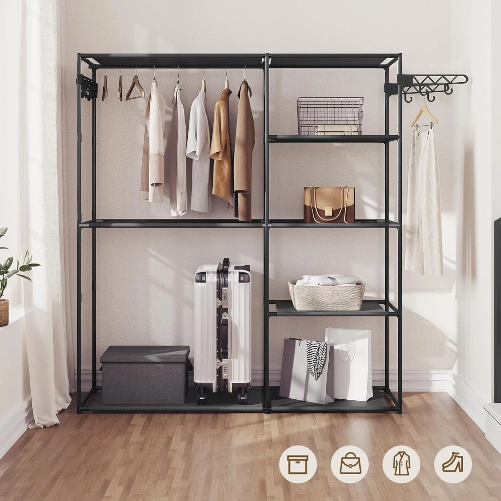 Otevřená šatní skříň WOLTU SRY54sz s 8 policemi, denní skříň s háčky