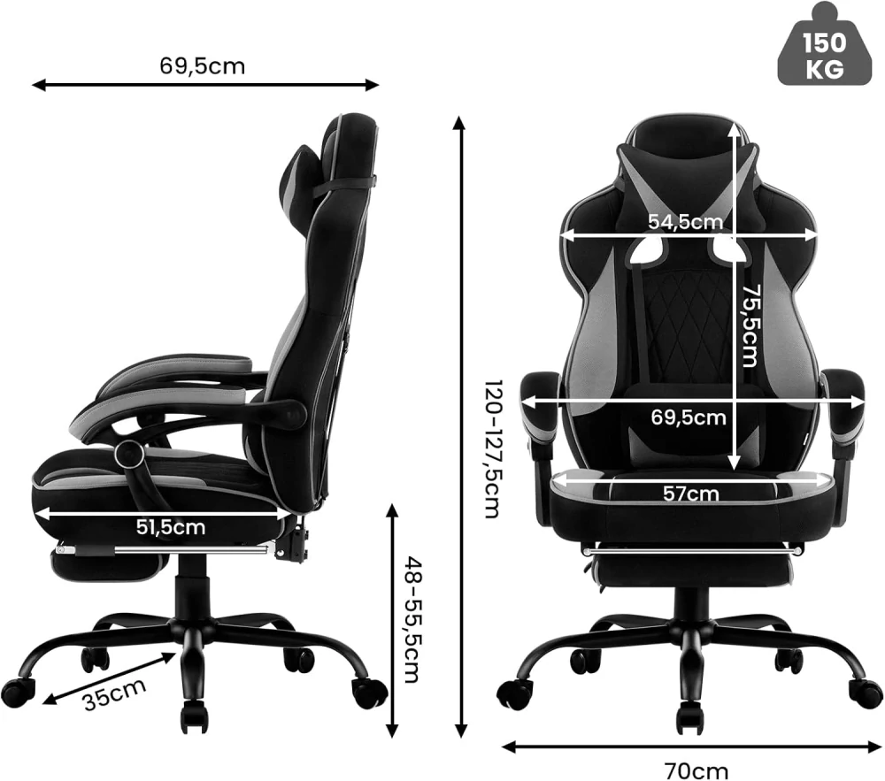 Herní židle WOLTU, Ergonomická herní židle z prodyšné tkaniny s bederním polštářem