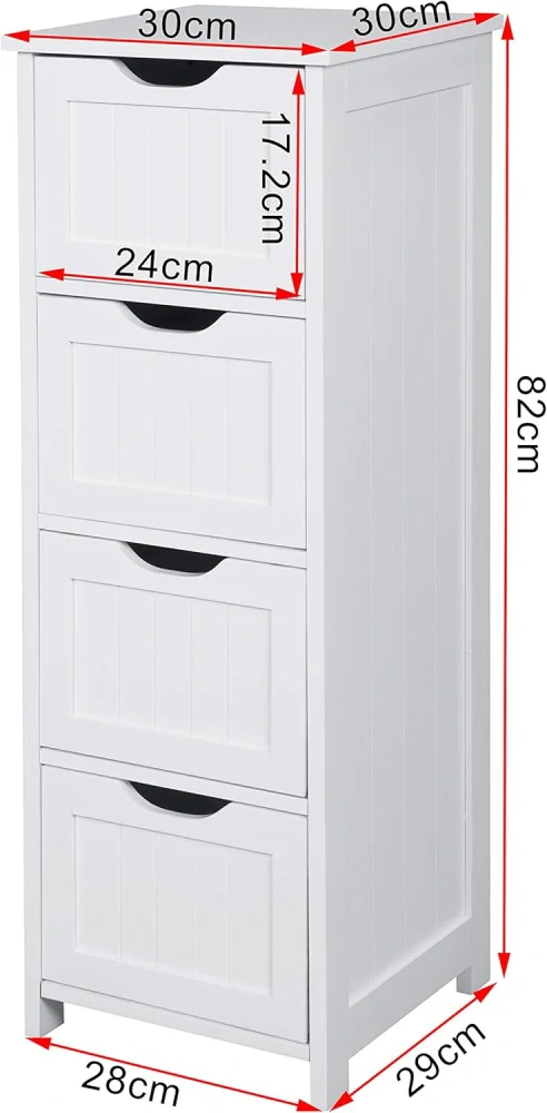Koupelnová skříňka, podstavec se 4 zásuvkami z MDF, bílá