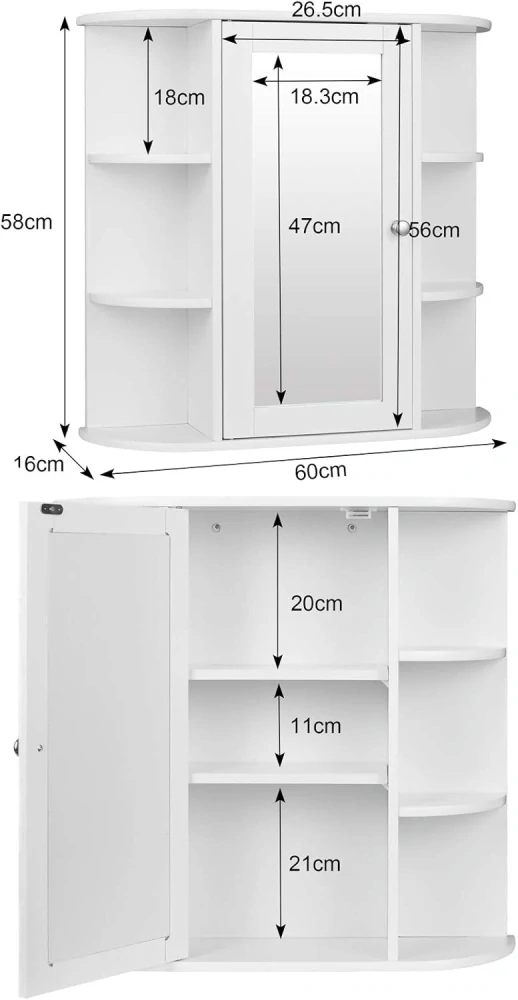 eSituro SBP0030 Koupelnová skříňka se zrcadlem Bílá LHT 60 x 58 x 16 cm