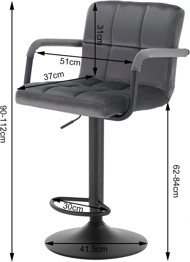 WOLTU BH223dgr-2 Sada 2 barových stoliček Tmavě šedé polstrované sametové sedátko