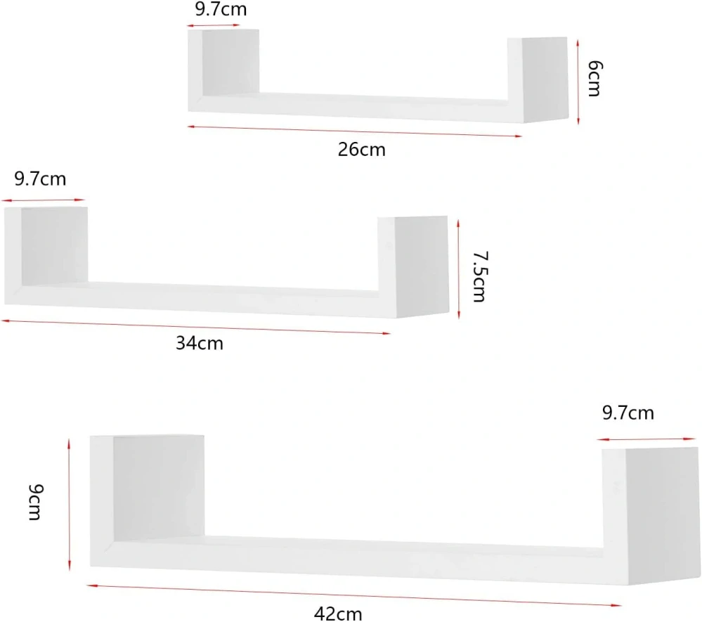 WOLTU Sada 3 nástěnných polic ve tvaru U