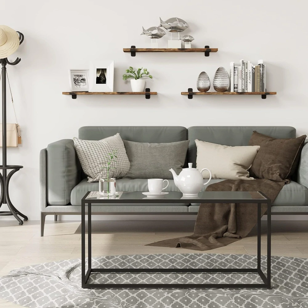 EUGAD Sada 3 plovoucích nástěnných polic Dřevo 60x7x20cm 