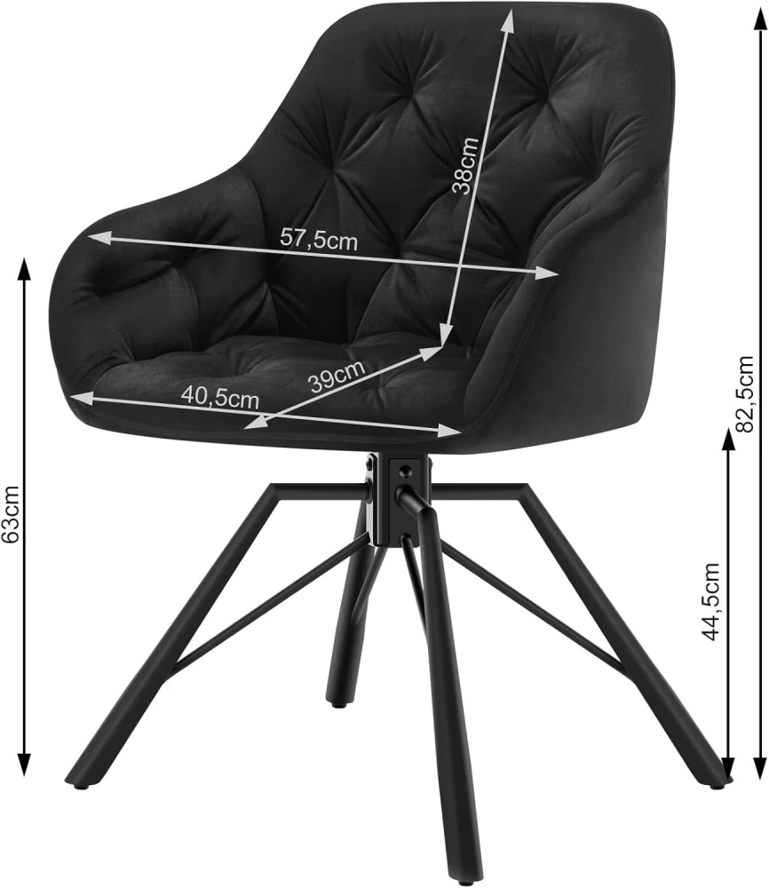 WOLTU jídelní židle EZS60sz, sametová otočná židle, černá, s kovovými nohami, ergonomická, 360° otočení