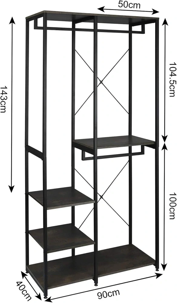WOLTU věšák na šaty s policí 40D x 90W x 204V cm